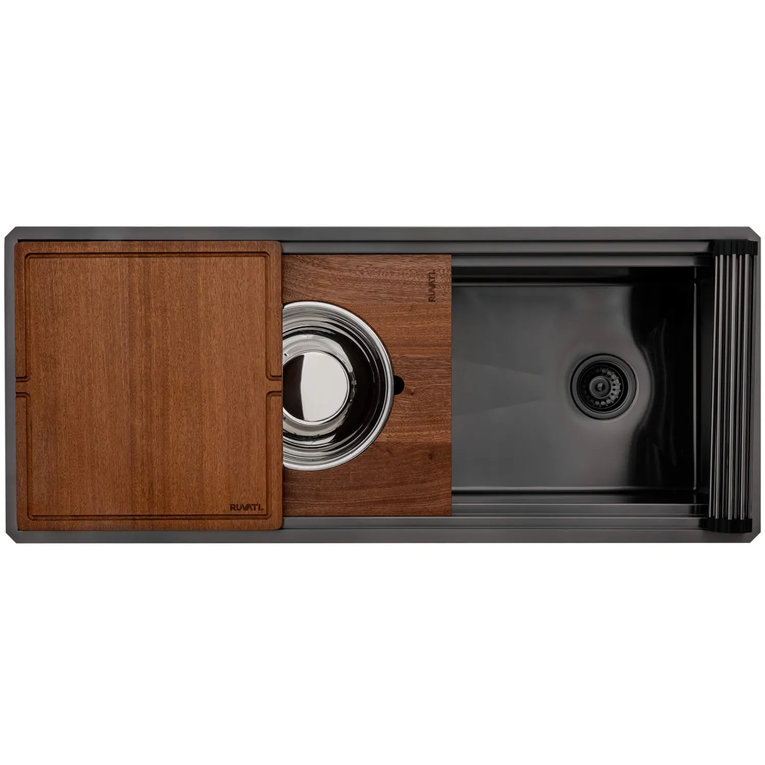 Online 45" Gunmetal Stainless Steel Workstation Two-Tiered Ledge Undermount Kitchen Sink Undermount Sinks|Stainless Steel Sinks