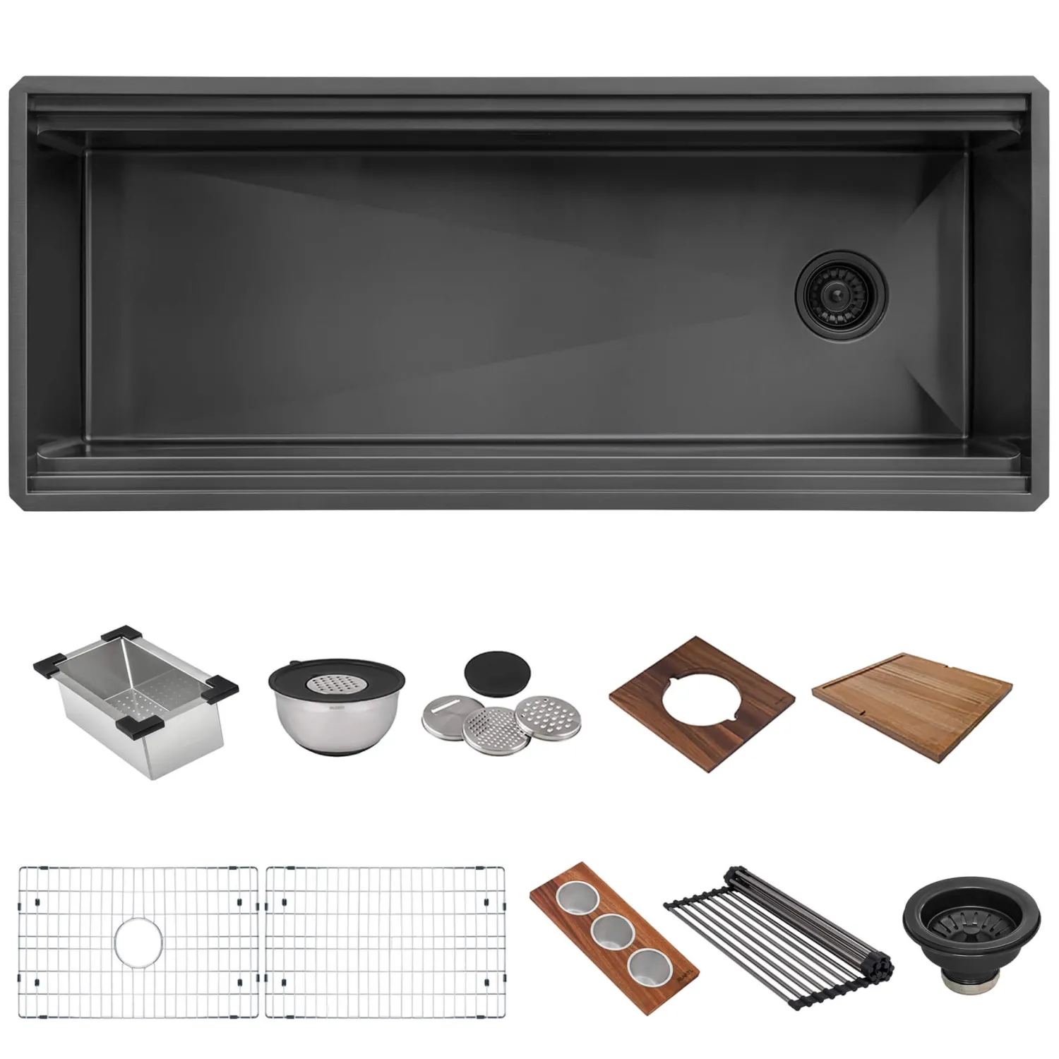 Online 45" Gunmetal Stainless Steel Workstation Two-Tiered Ledge Undermount Kitchen Sink Undermount Sinks|Stainless Steel Sinks
