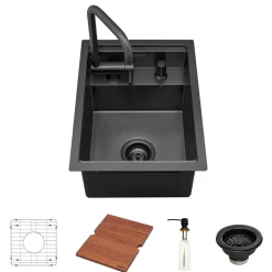 Best 15" Gunmetal Stainless Steel RV Sink With Concealed Faucet and Soap Dispenser Gunmetal, Brass, & Gold|Bar / Prep Sinks
