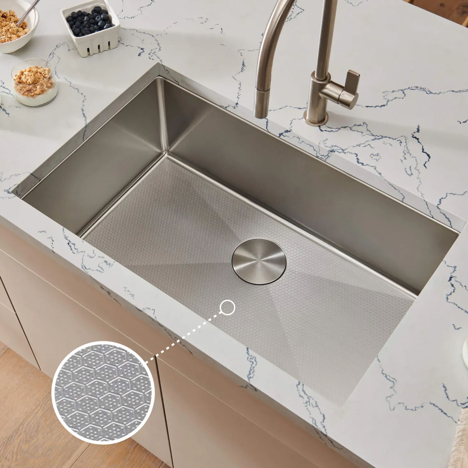 Online Hex Bottom 30" Single Bowl Scratch Resistant Texture Kitchen Sink Single Bowl Sinks|Undermount Sinks