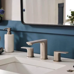 Online Lanai Two Handle Widespread Modern Rectangular Square Bathroom Faucet in Brushed Nickel Stainless - RVF5237BN 8" Widespread