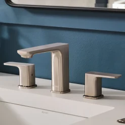 Online Lanai Two Handle Widespread Modern Rectangular Square Bathroom Faucet in Brushed Nickel Stainless - RVF5237BN 8