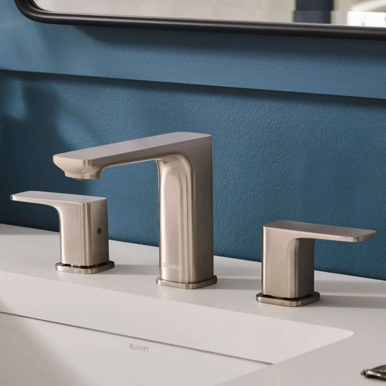 Online Lanai Two Handle Widespread Modern Rectangular Square Bathroom Faucet in Brushed Nickel Stainless - RVF5237BN 8" Widespread