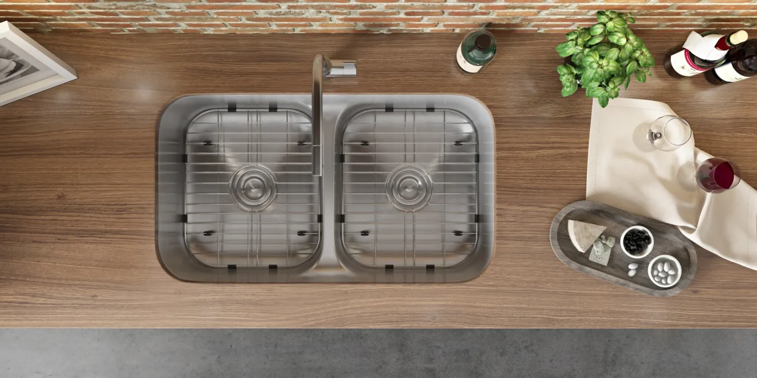 Hot 32" Low-Divide 50/50 Double Bowl Undermount 16 Gauge Stainless Steel Kitchen Sink Stainless Steel Sinks|Double Bowl Sinks