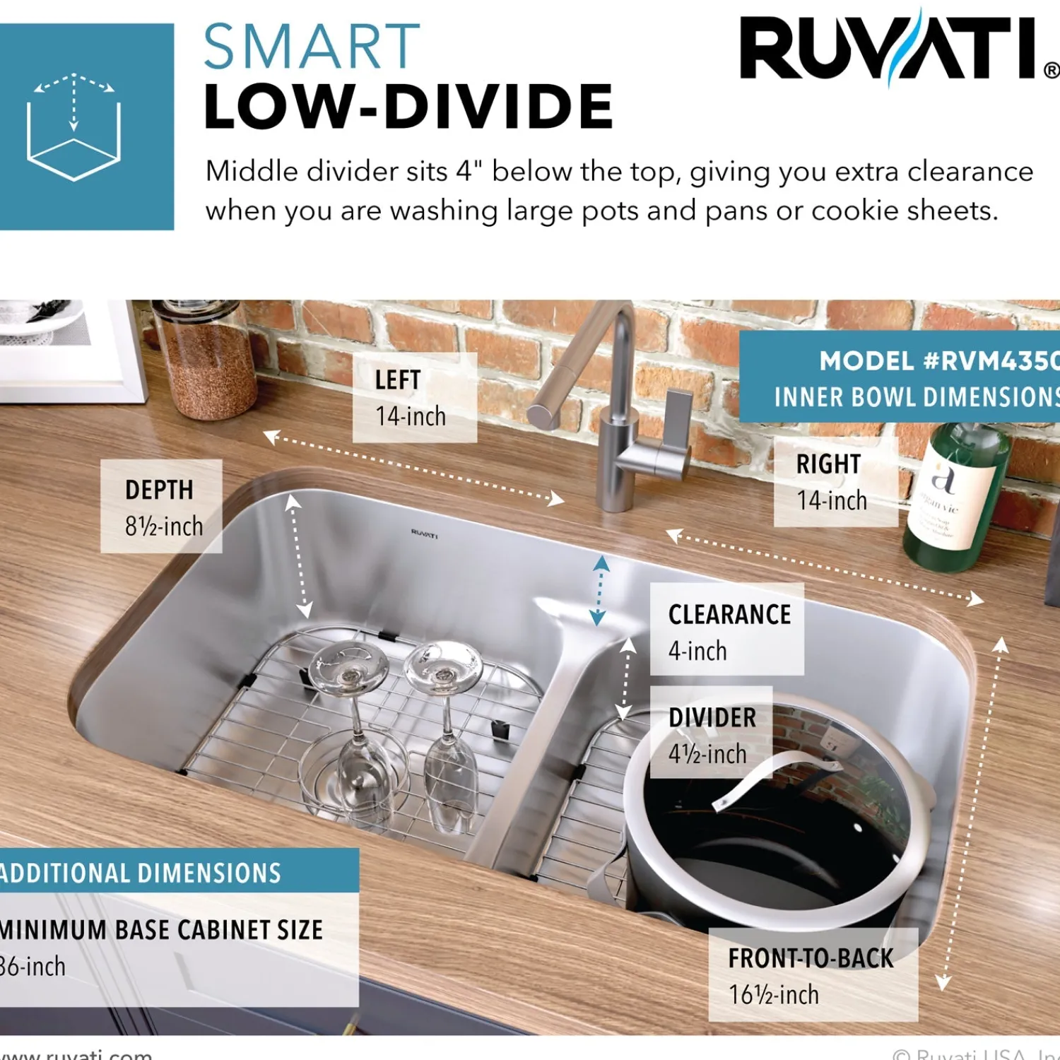 Hot 32" Low-Divide 50/50 Double Bowl Undermount 16 Gauge Stainless Steel Kitchen Sink Stainless Steel Sinks|Double Bowl Sinks