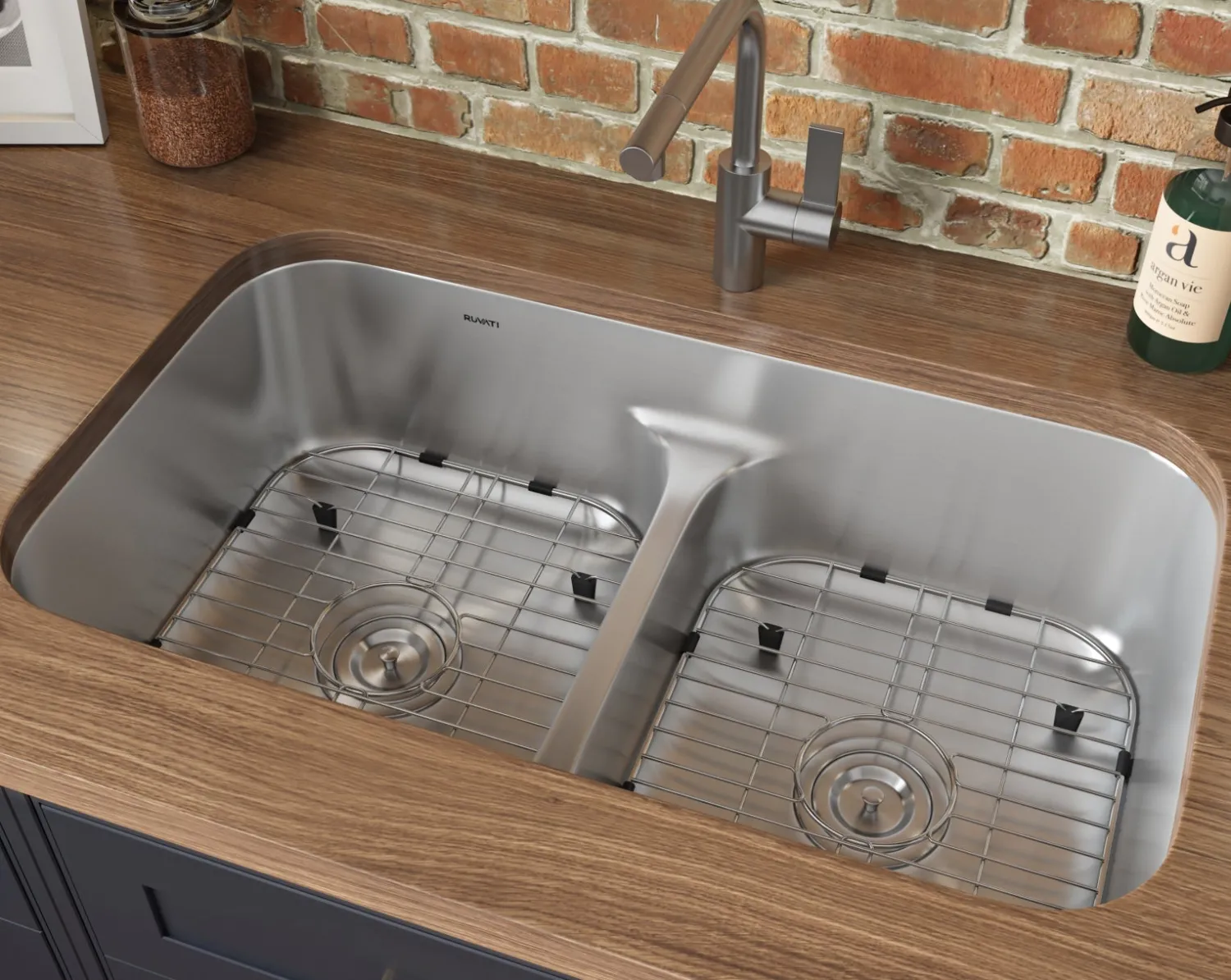 Hot 32" Low-Divide 50/50 Double Bowl Undermount 16 Gauge Stainless Steel Kitchen Sink Stainless Steel Sinks|Double Bowl Sinks