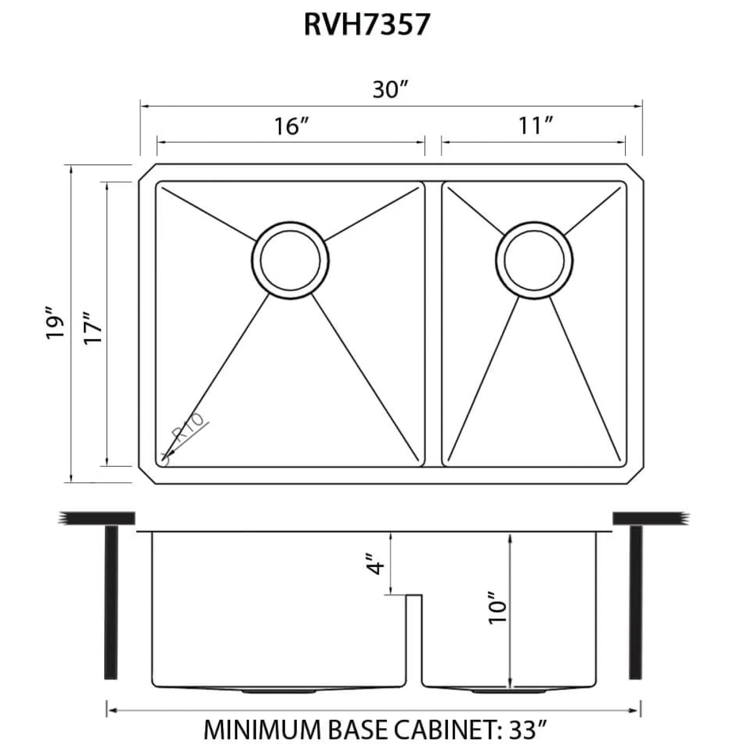 Outlet 30" Low-Divider 60/40 Double Bowl Kitchen Sink Stainless Steel Sinks|Double Bowl Sinks