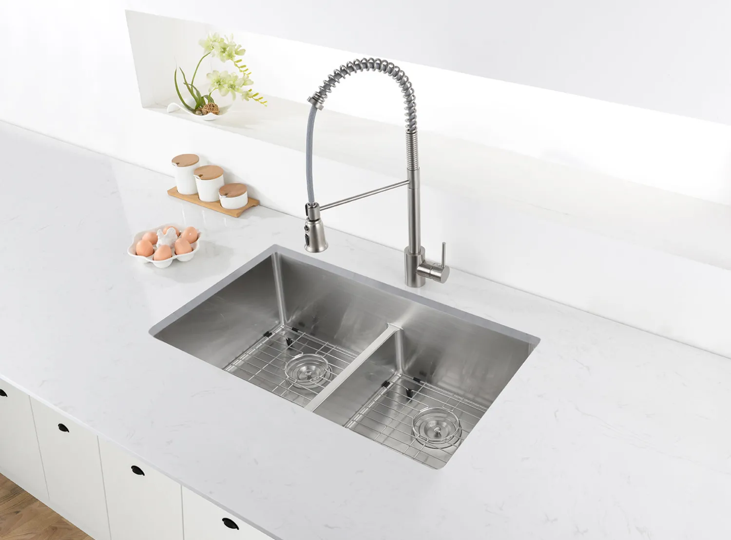 Outlet Low-Divide Undermount Tight Radius 50/50 Double Bowl 16 Gauge Stainless Steel Kitchen Sink Stainless Steel Sinks|Double Bowl Sinks