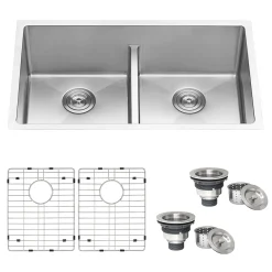 Outlet Low-Divide Undermount Tight Radius 50/50 Double Bowl 16 Gauge Stainless Steel Kitchen Sink Stainless Steel Sinks|Double Bowl Sinks