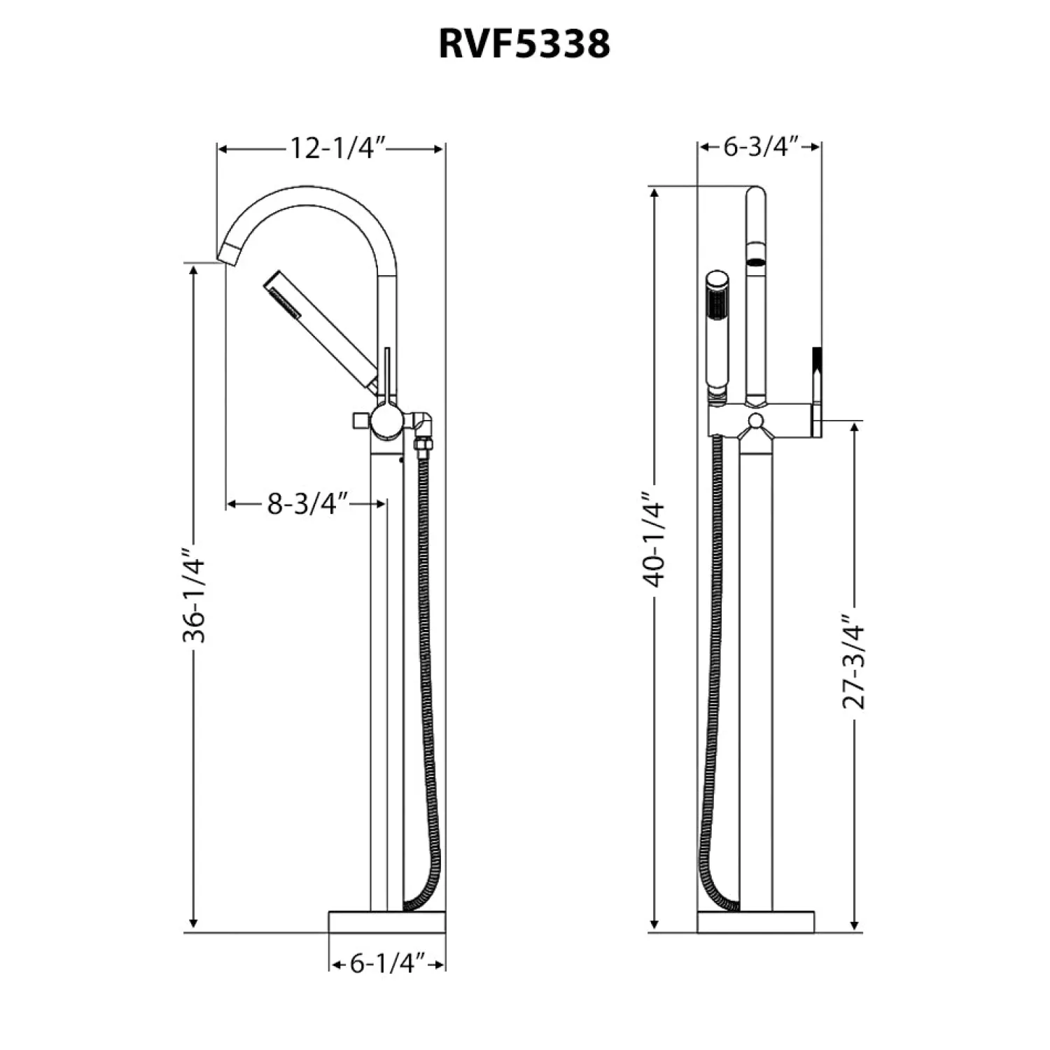 Clearance Lucia Single Handle Tall Floor Mounted Freestanding Tub Filler Faucet in Brushed Nickel Stainless - RVF5338BN Free Standing Tub Fillers