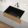 Clearance 30" Matte Black Fireclay Farmhouse Kitchen Sink with Brushed Gold Apron Single Bowl Sinks|Apron Front / Farmhouse Sinks