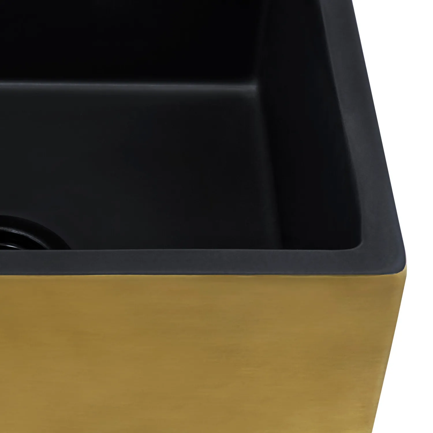 Clearance 30" Matte Black Fireclay Farmhouse Kitchen Sink with Brushed Gold Apron Single Bowl Sinks|Apron Front / Farmhouse Sinks