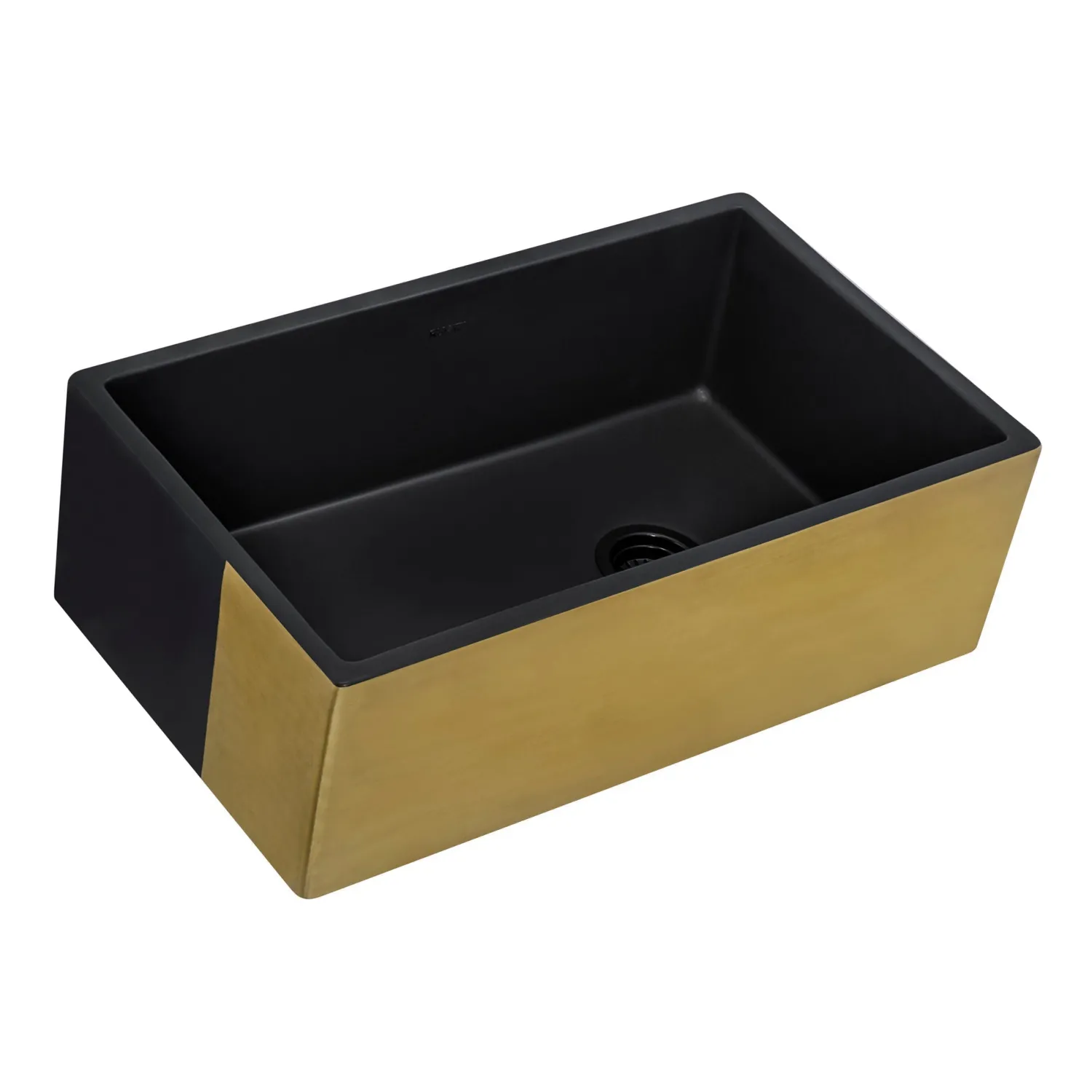 Clearance 30" Matte Black Fireclay Farmhouse Kitchen Sink with Brushed Gold Apron Single Bowl Sinks|Apron Front / Farmhouse Sinks