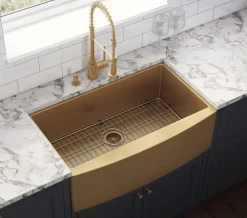 Clearance 30" Matte Gold Apron Front Stainless Steel Kitchen Sink Stainless Steel Sinks|Gunmetal, Brass, & Gold