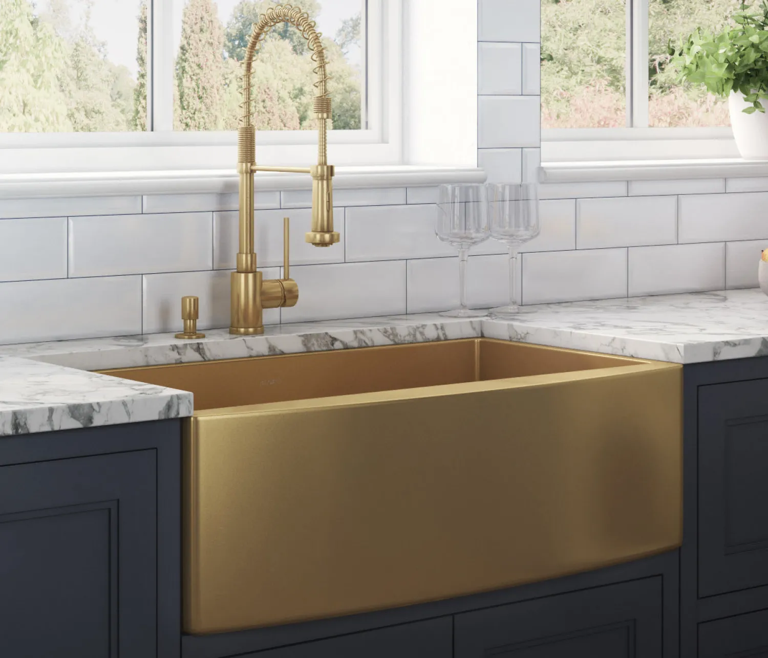 Hot 33" Matte Gold Apron Front Stainless Steel Kitchen Sink Stainless Steel Sinks|Gunmetal, Brass, & Gold