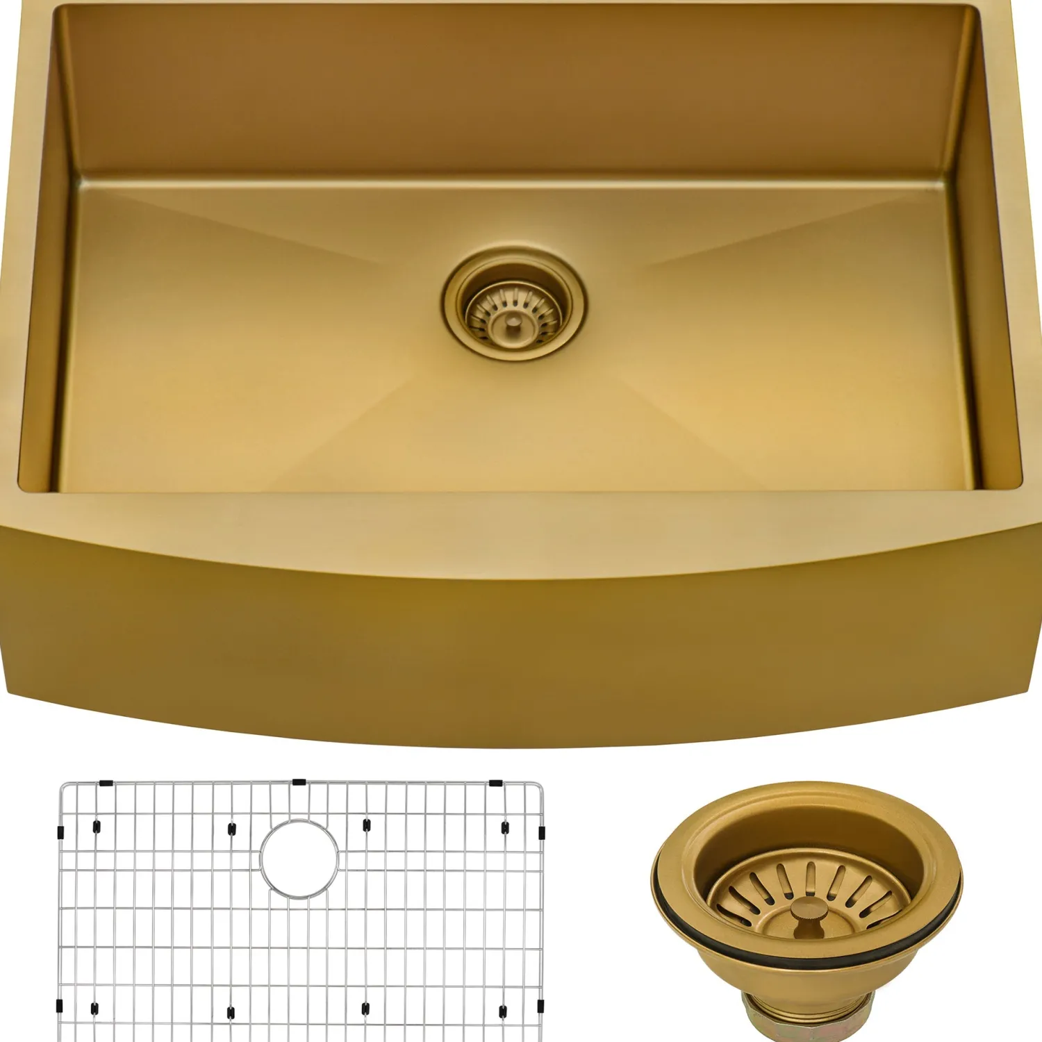 Hot 33" Matte Gold Apron Front Stainless Steel Kitchen Sink Stainless Steel Sinks|Gunmetal, Brass, & Gold