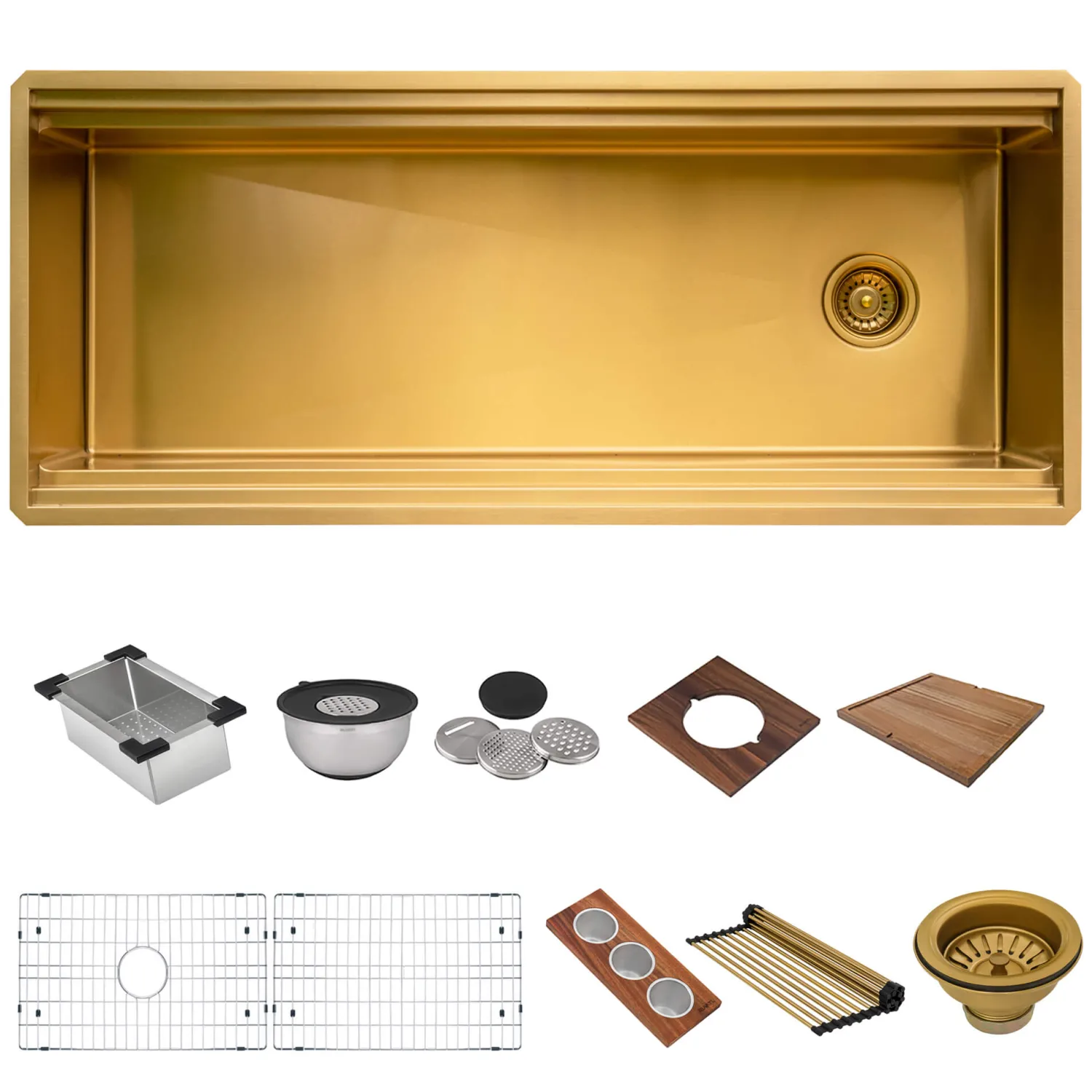 Discount 45" Matte Gold Stainless Steel Workstation Two-Tiered Ledge Undermount Kitchen Sink Gunmetal, Brass, & Gold|Workstation Sinks