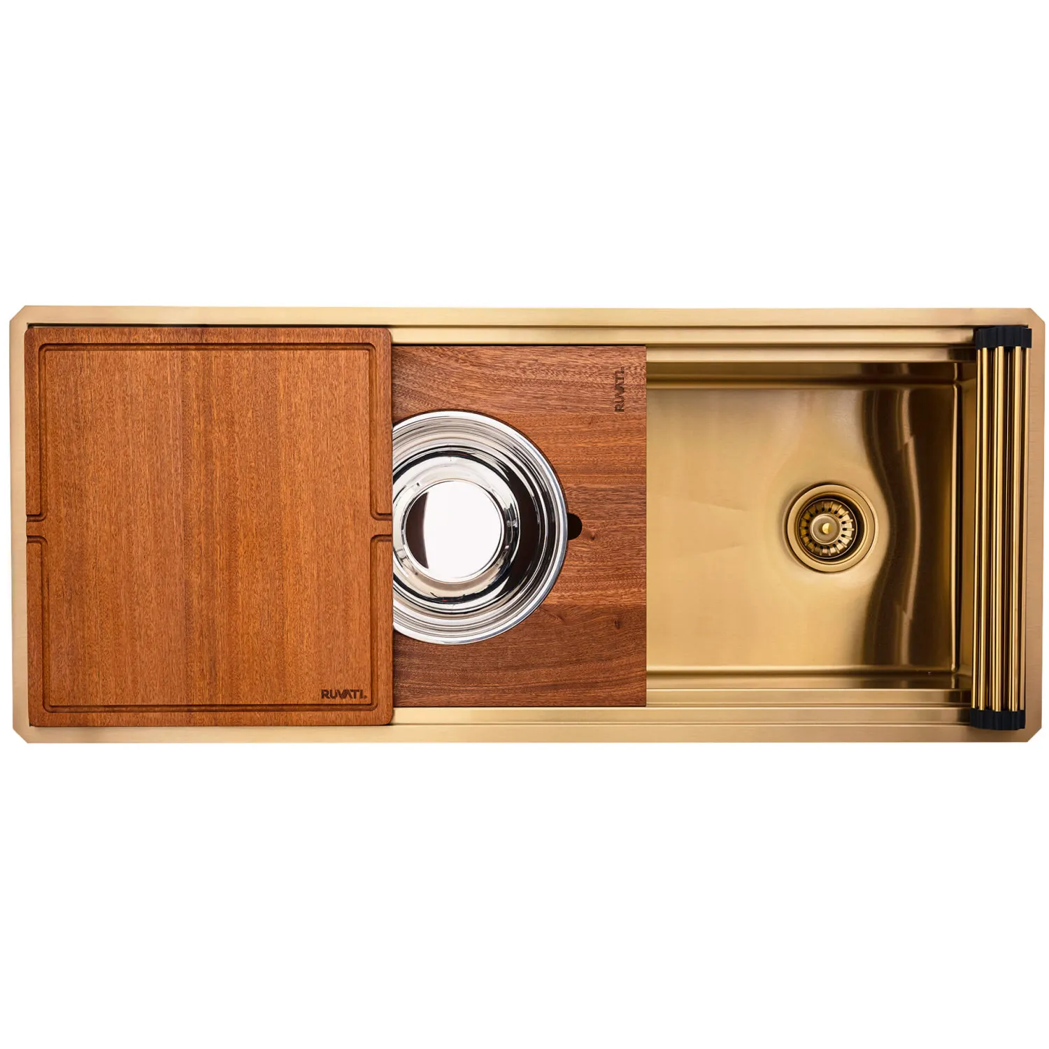 Discount 45" Matte Gold Stainless Steel Workstation Two-Tiered Ledge Undermount Kitchen Sink Gunmetal, Brass, & Gold|Workstation Sinks
