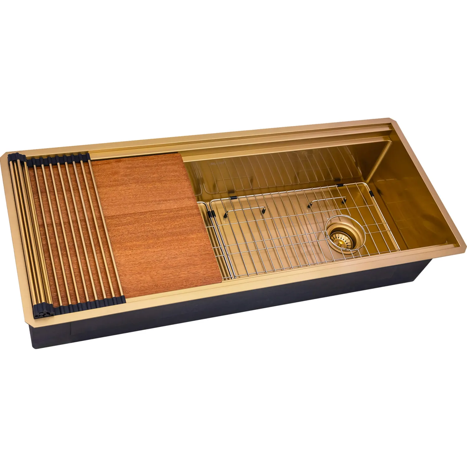 Discount 45" Matte Gold Stainless Steel Workstation Two-Tiered Ledge Undermount Kitchen Sink Gunmetal, Brass, & Gold|Workstation Sinks