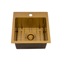 Online 15" Matte Gold Stainless Steel Topmount Bar Prep Sink Gunmetal, Brass, & Gold|Bar / Prep Sinks