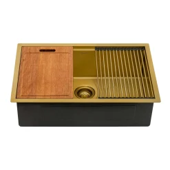 Clearance 30" Matte Gold Undermount Workstation Kitchen Sink Stainless Steel Sinks|Gunmetal, Brass, & Gold