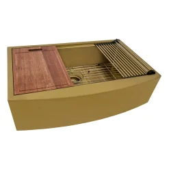 30" Matte Gold Workstation Apron Front Stainless Steel Kitchen Sink Single Bowl Sinks|Stainless Steel Sinks