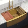 Online 33" Matte Gold Workstation Apron Front Stainless Steel Kitchen Sink Single Bowl Sinks|Stainless Steel Sinks