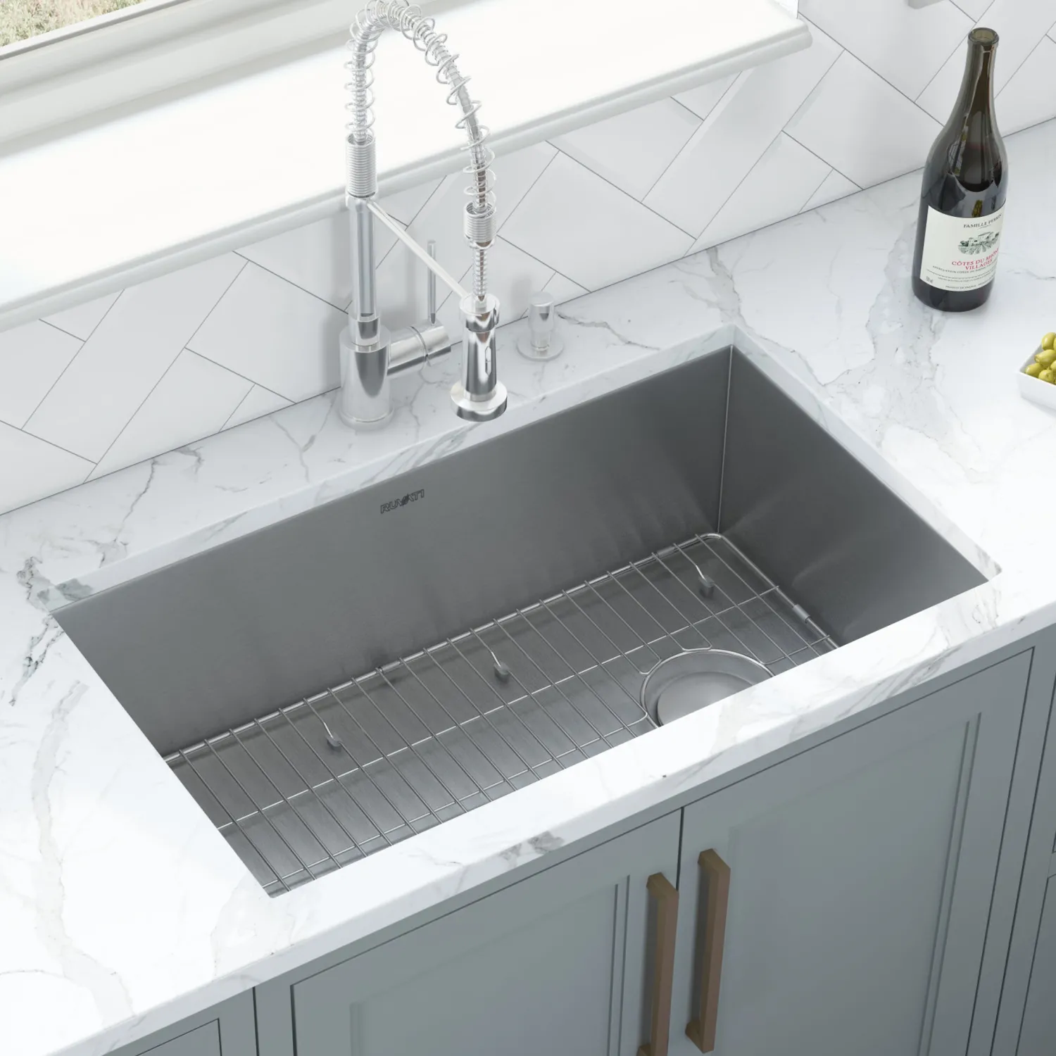 Outlet 30" Offset Drain Undermount Single Bowl 16 Gauge Kitchen Sink Stainless Steel Sinks|Single Bowl Sinks