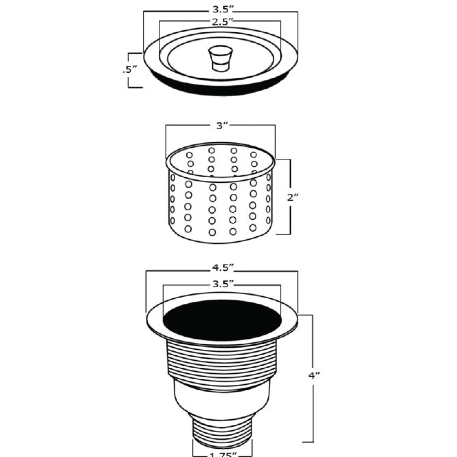 Clearance RVA1025 Kitchen Sink Basket Strainer in Stainless Steel Sink Drains, Disposer Flanges & Air Gaps