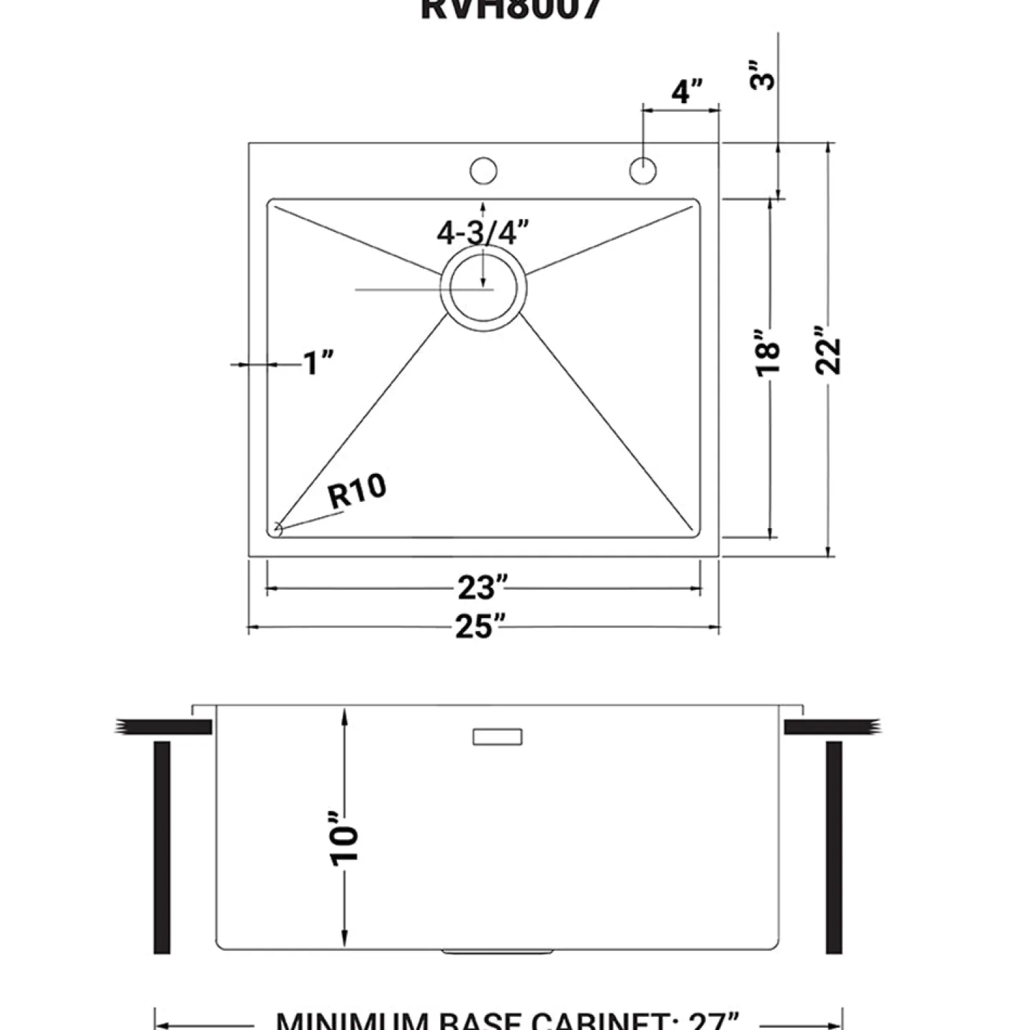 Discount RVH8007 25" Drop-in Tight Radius Topmount 16 Gauge Stainless Steel Single Bowl Kitchen Sink Drop-In / Top Mount Sinks|Stainless Steel Sinks