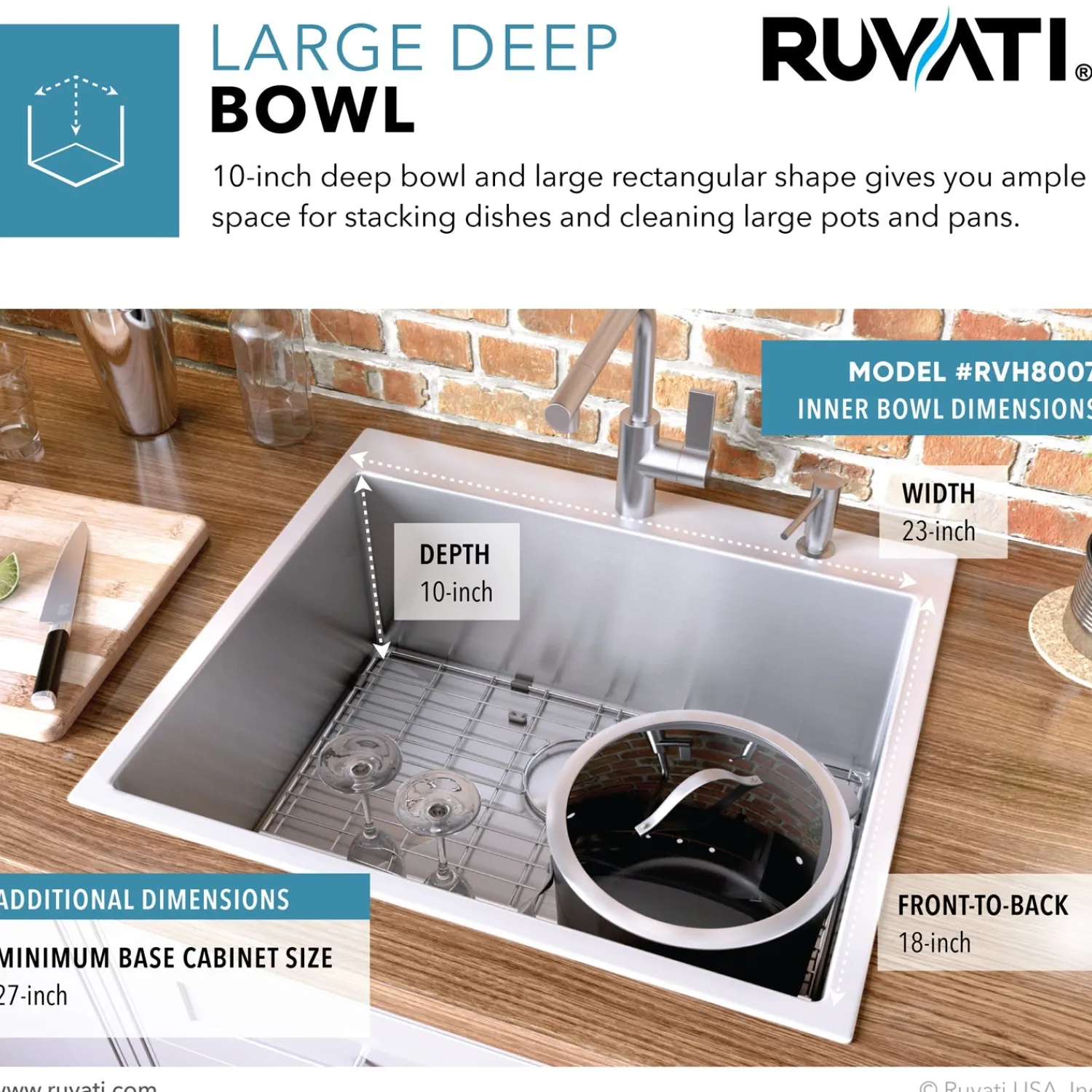 Discount RVH8007 25" Drop-in Tight Radius Topmount 16 Gauge Stainless Steel Single Bowl Kitchen Sink Drop-In / Top Mount Sinks|Stainless Steel Sinks