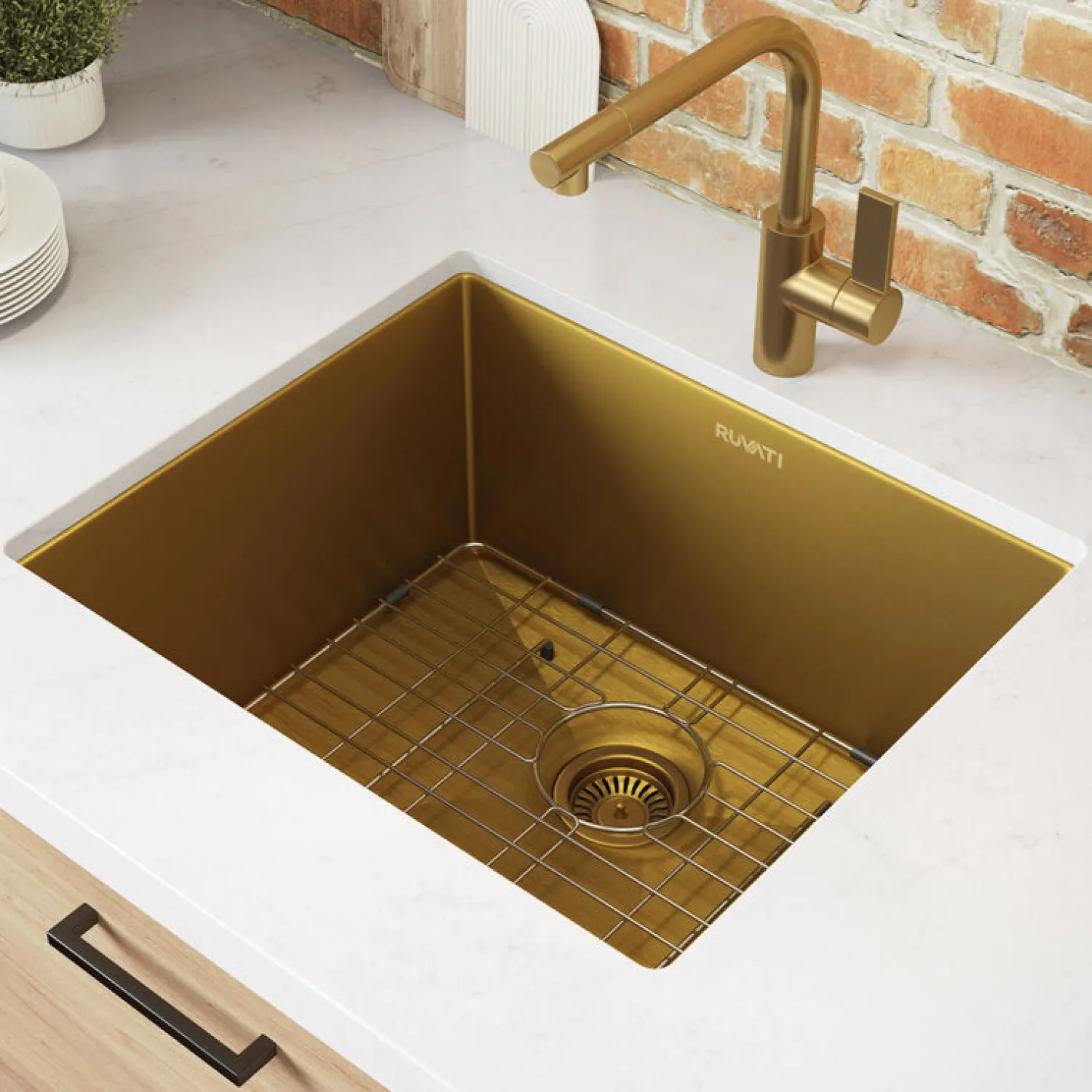 Online RVH7121GG 21" Undermount Tight Radius Matte Gold Stainless Steel Single Bowl Kitchen Sink Gunmetal, Brass, & Gold|Bar / Prep Sinks