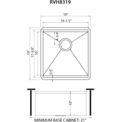 Sale RVH8319 18" Undermount 16 Gauge Workstation Prep Sink Laundry & Utility Sinks|Undermount Sinks