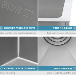 Online RVH7121 21" Undermount Tight Radius 16 Gauge Stainless Steel Single Bowl Bar Prep Kitchen Sink Bar / Prep Sinks