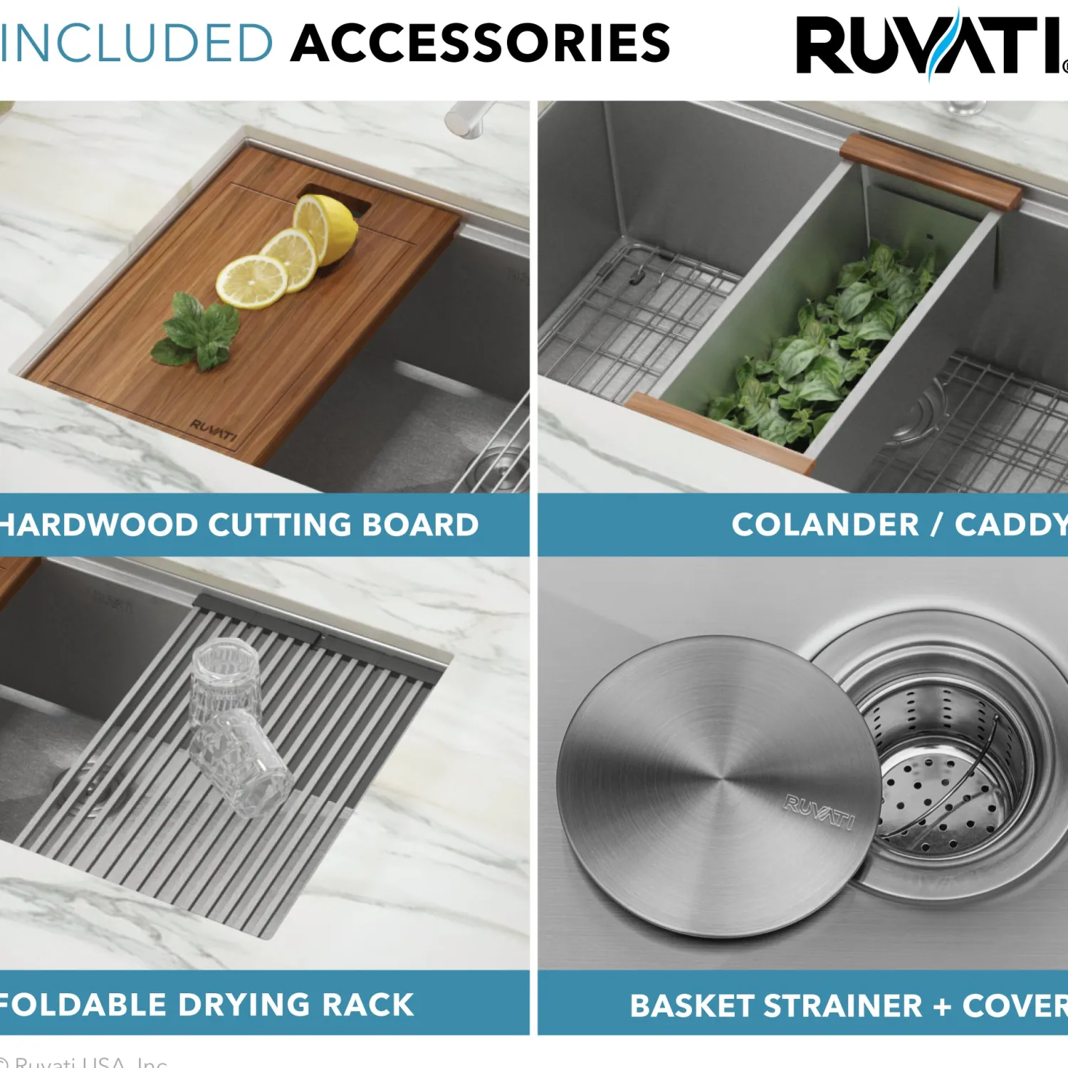 Hot RVH8351 33" Workstation Ledge Tight Radius 50/50 Double Bowl Undermount Kitchen Sink Workstation Sinks|Double Bowl Sinks