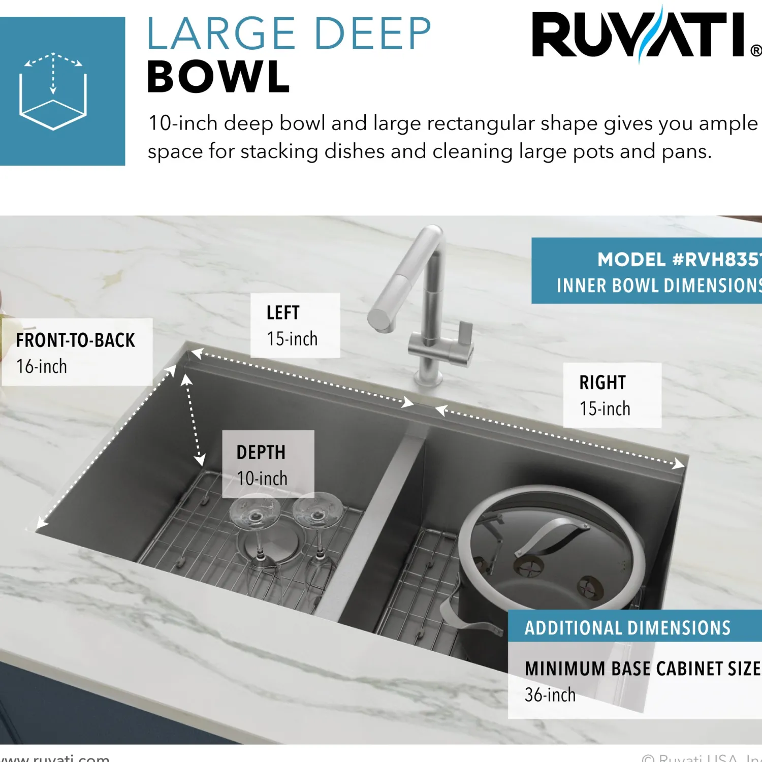 Hot RVH8351 33" Workstation Ledge Tight Radius 50/50 Double Bowl Undermount Kitchen Sink Workstation Sinks|Double Bowl Sinks
