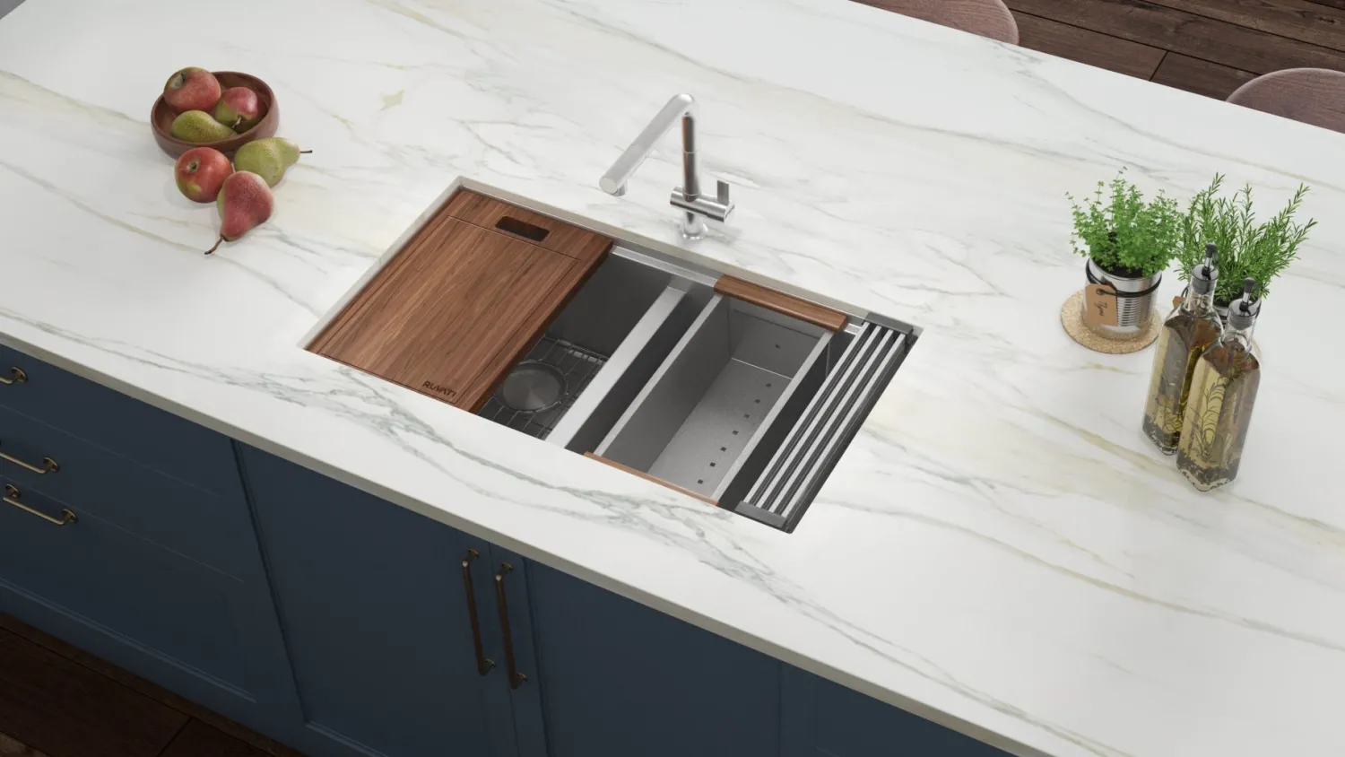 Hot RVH8351 33" Workstation Ledge Tight Radius 50/50 Double Bowl Undermount Kitchen Sink Workstation Sinks|Double Bowl Sinks