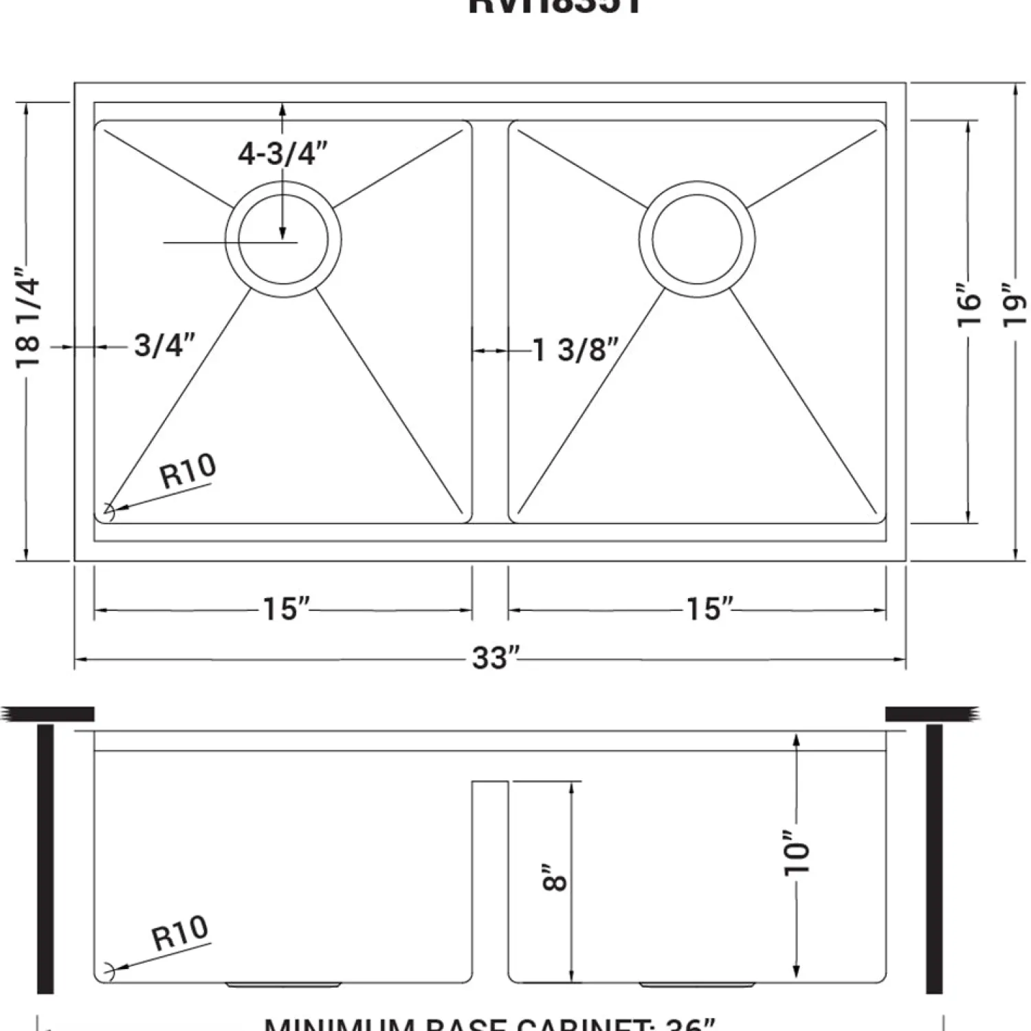 Hot RVH8351 33" Workstation Ledge Tight Radius 50/50 Double Bowl Undermount Kitchen Sink Workstation Sinks|Double Bowl Sinks