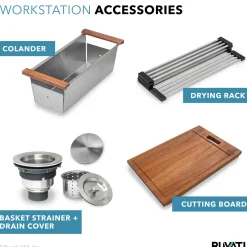 Online RVH8301 32" Workstation Ledge Tight Radius Undermount 16 Gauge Single Bowl Kitchen Sink Workstation Sinks|Stainless Steel Sinks