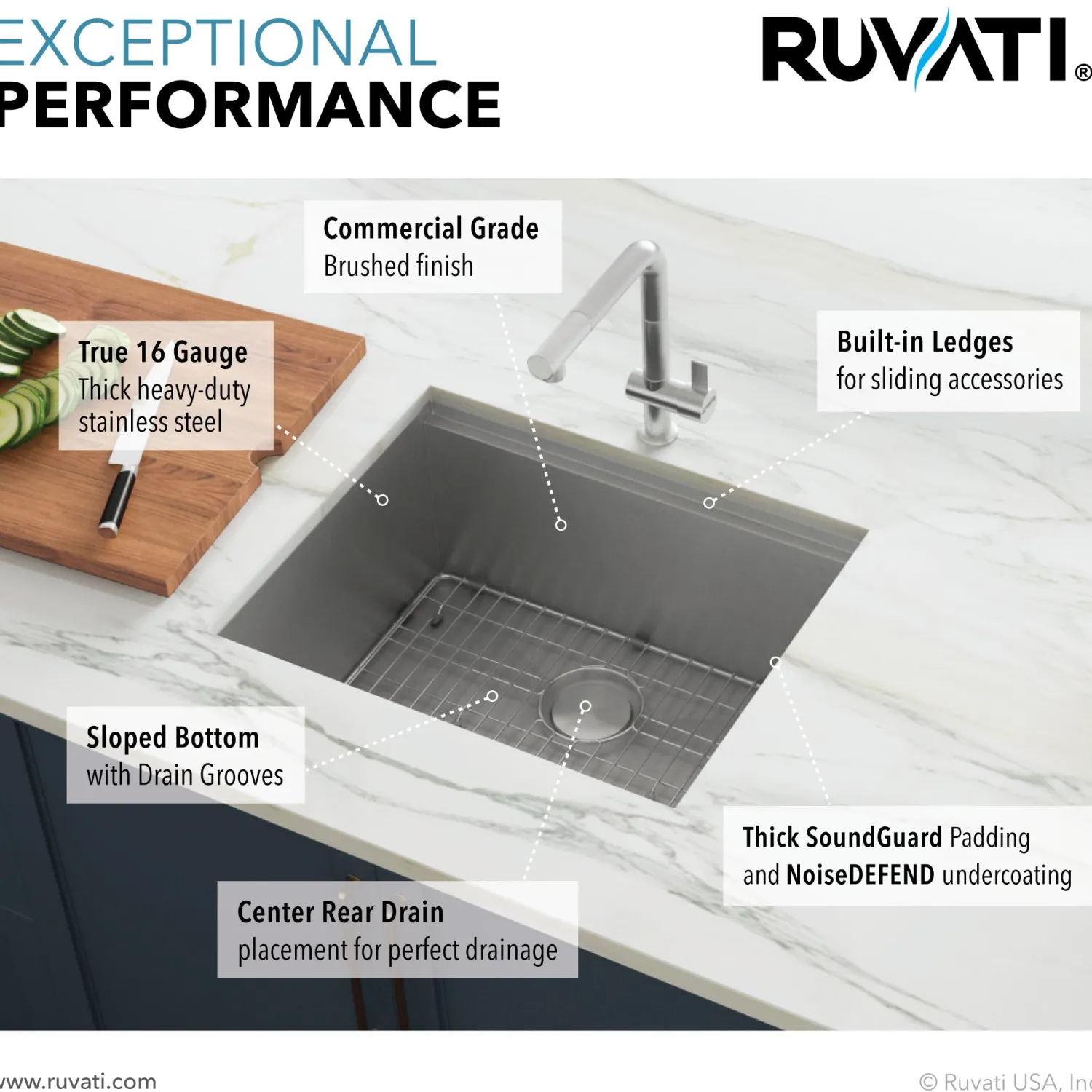 Sale RVH8307 21" Workstation Undermount 16 Gauge Ledge Stainless Steel Single Bowl Bar Prep Sink Bar / Prep Sinks|Workstation Sinks