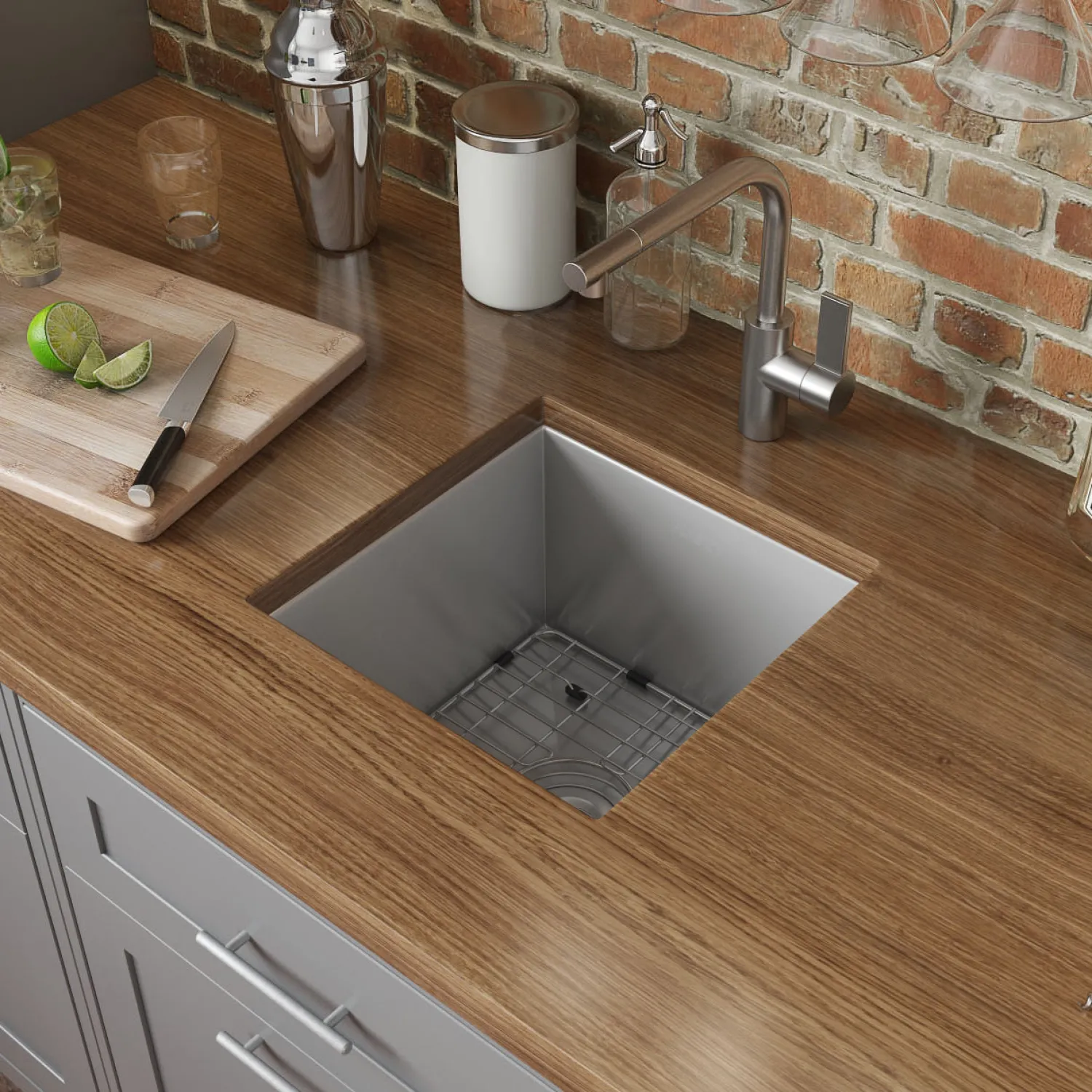 RVH7115 15 x 15" Undermount 16 Gauge Zero Radius Single Bowl Bar Prep Square Kitchen Sink Sinks For Tight Spaces|Bar / Prep Sinks
