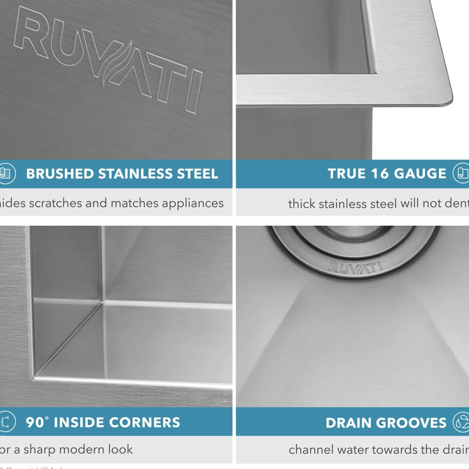 RVH7115 15 x 15" Undermount 16 Gauge Zero Radius Single Bowl Bar Prep Square Kitchen Sink Sinks For Tight Spaces|Bar / Prep Sinks
