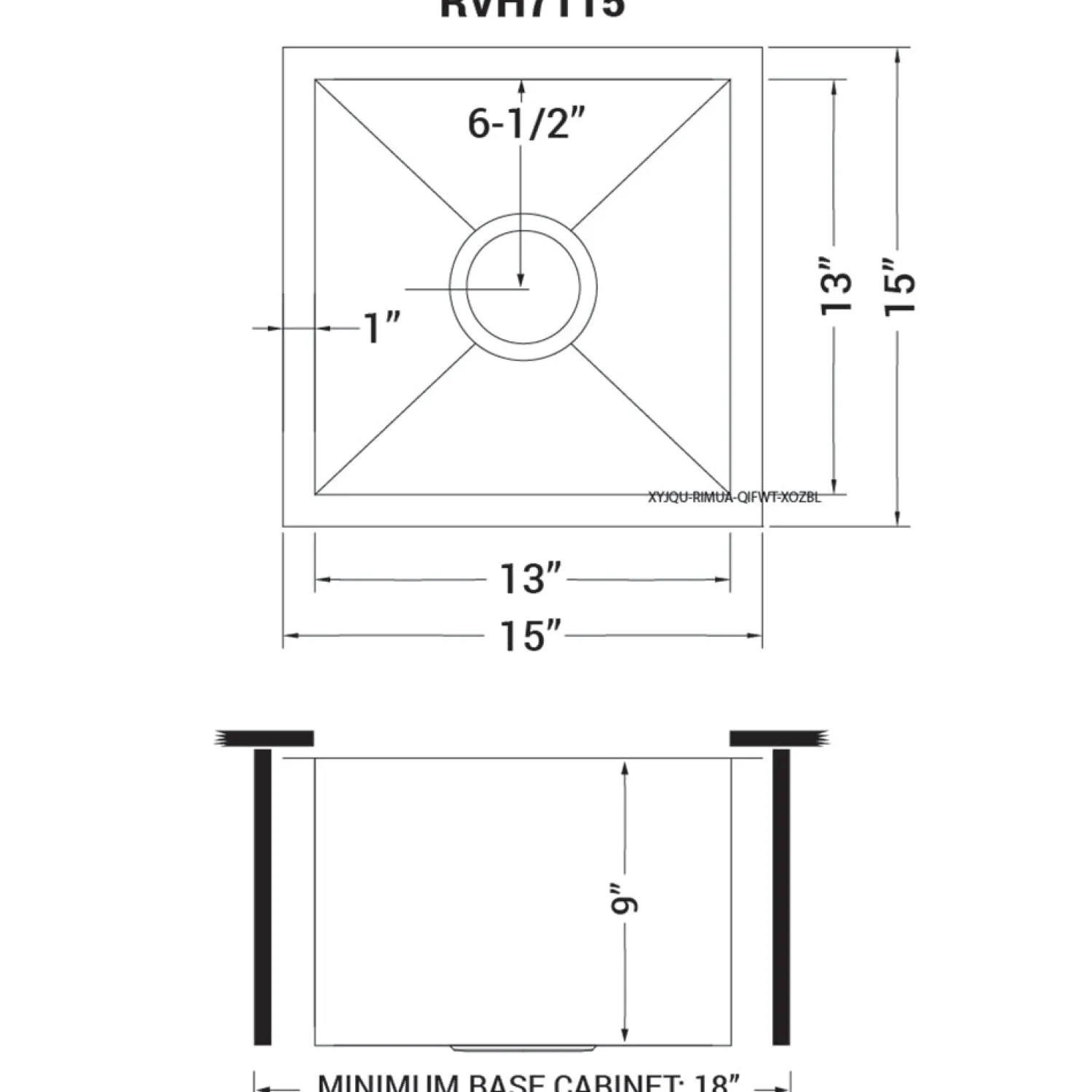 RVH7115 15 x 15" Undermount 16 Gauge Zero Radius Single Bowl Bar Prep Square Kitchen Sink Sinks For Tight Spaces|Bar / Prep Sinks
