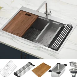 Sale RVH8030 30 x 22" Workstation Drop-in Tight Radius Topmount 16 Gauge Ledge Stainless Steel Single Bowl Kitchen Sink Drop-In / Top Mount Sinks|Stainless Steel Sinks