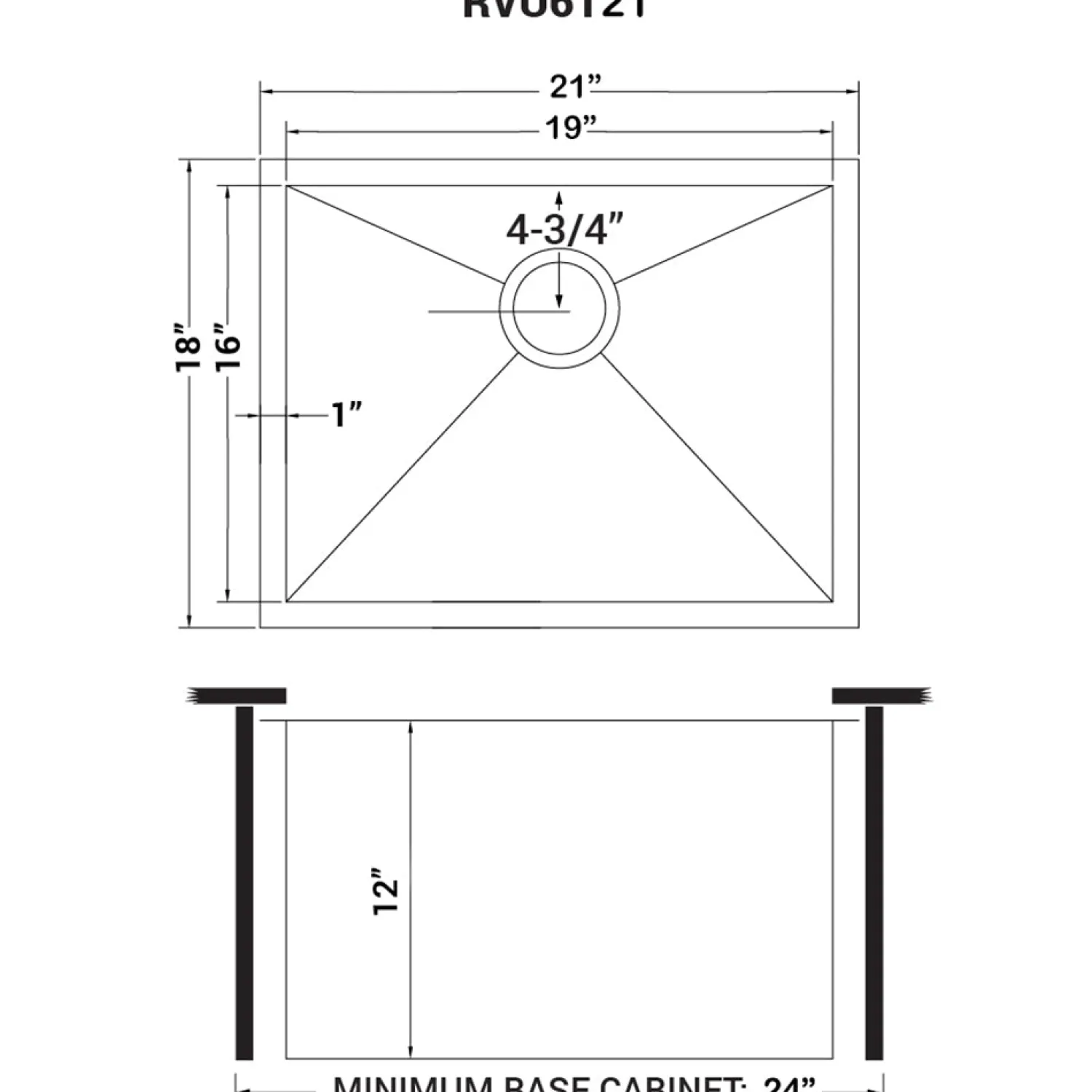 Best RVU6121 21" x 18" x 12" Deep Undermount 16 Gauge Stainless Steel Laundry Utility Sink Stainless Steel Sinks|Single Bowl Sinks