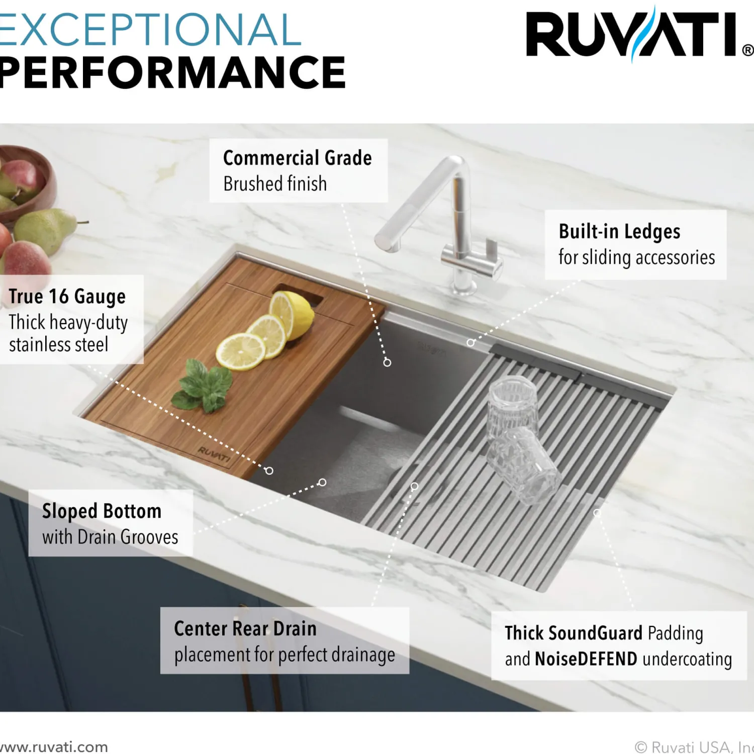 33" Single Bowl Workstation Sink with Small Radius Corners Workstation Sinks|Stainless Steel Sinks
