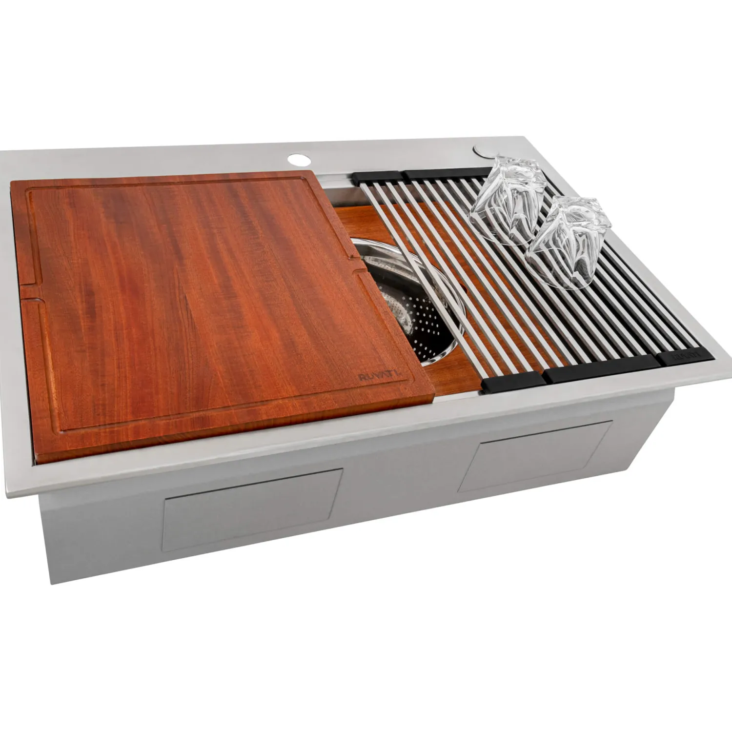 Hot 33" Stainless Topmount Two-Tiered Workstation Kitchen Sink Drop-In / Top Mount Sinks|Stainless Steel Sinks