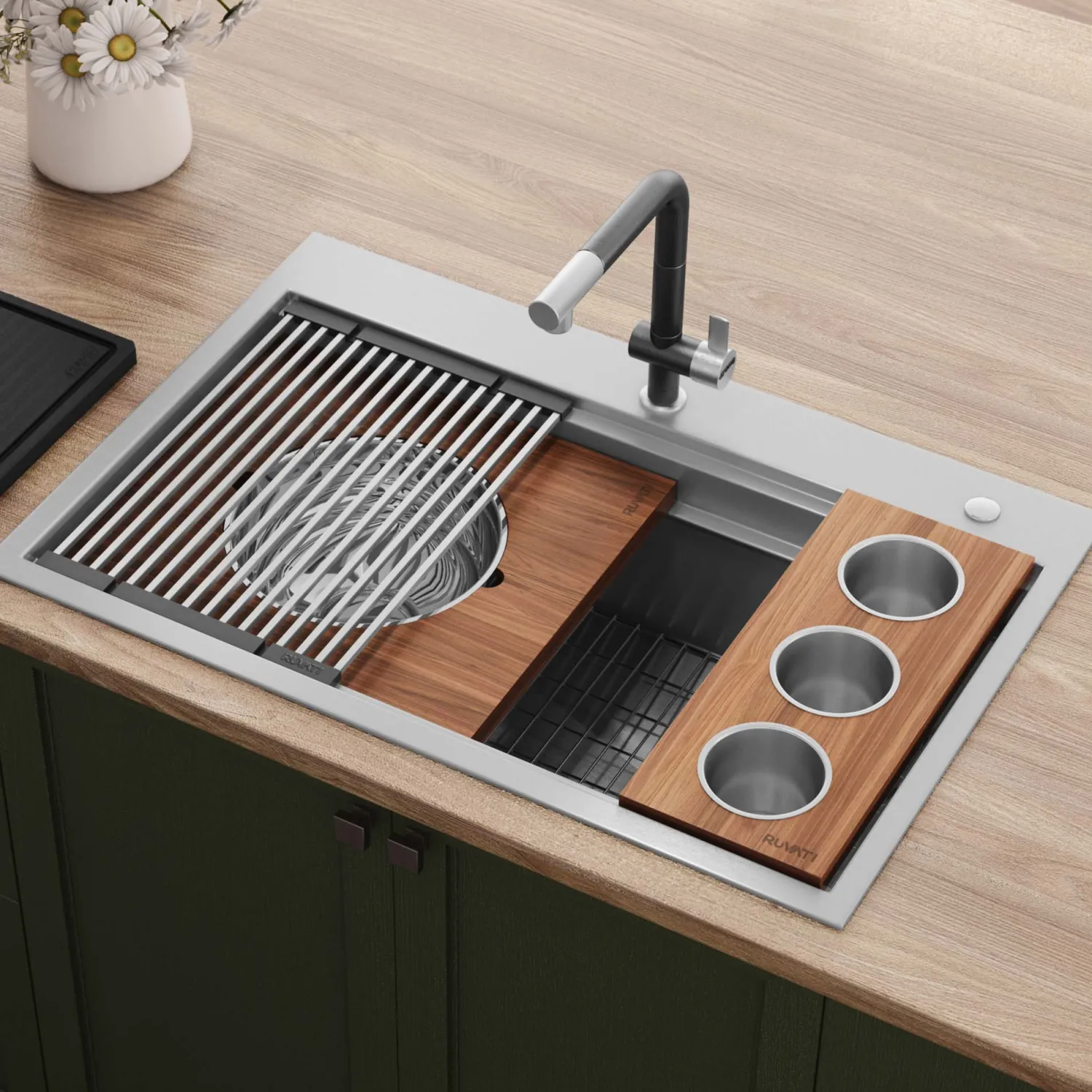 Hot 33" Stainless Topmount Two-Tiered Workstation Kitchen Sink Drop-In / Top Mount Sinks|Stainless Steel Sinks