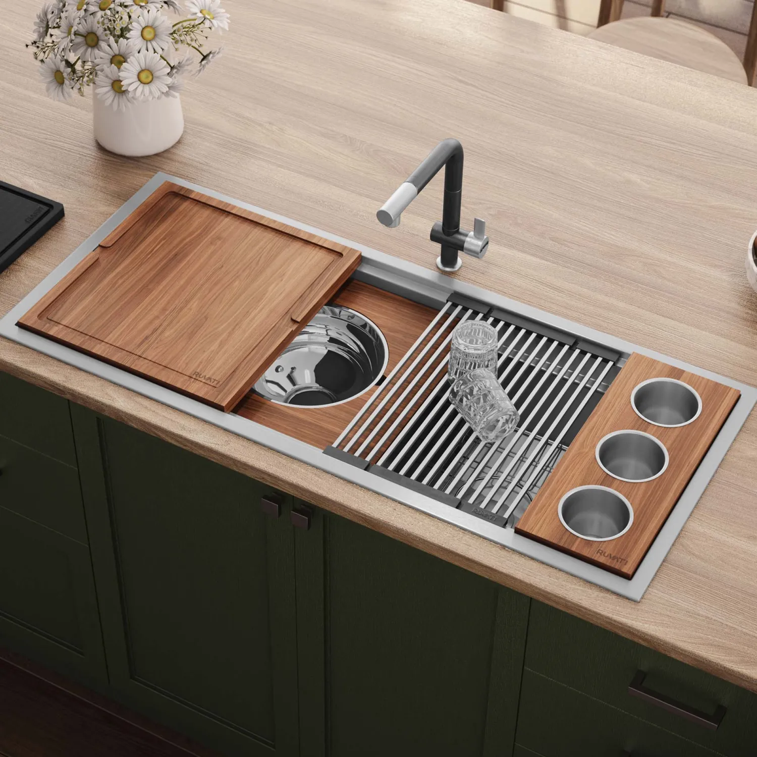 Hot 45" Topmount Two-Tiered Workstation Kitchen Sink Drop-In / Top Mount Sinks|Single Bowl Sinks