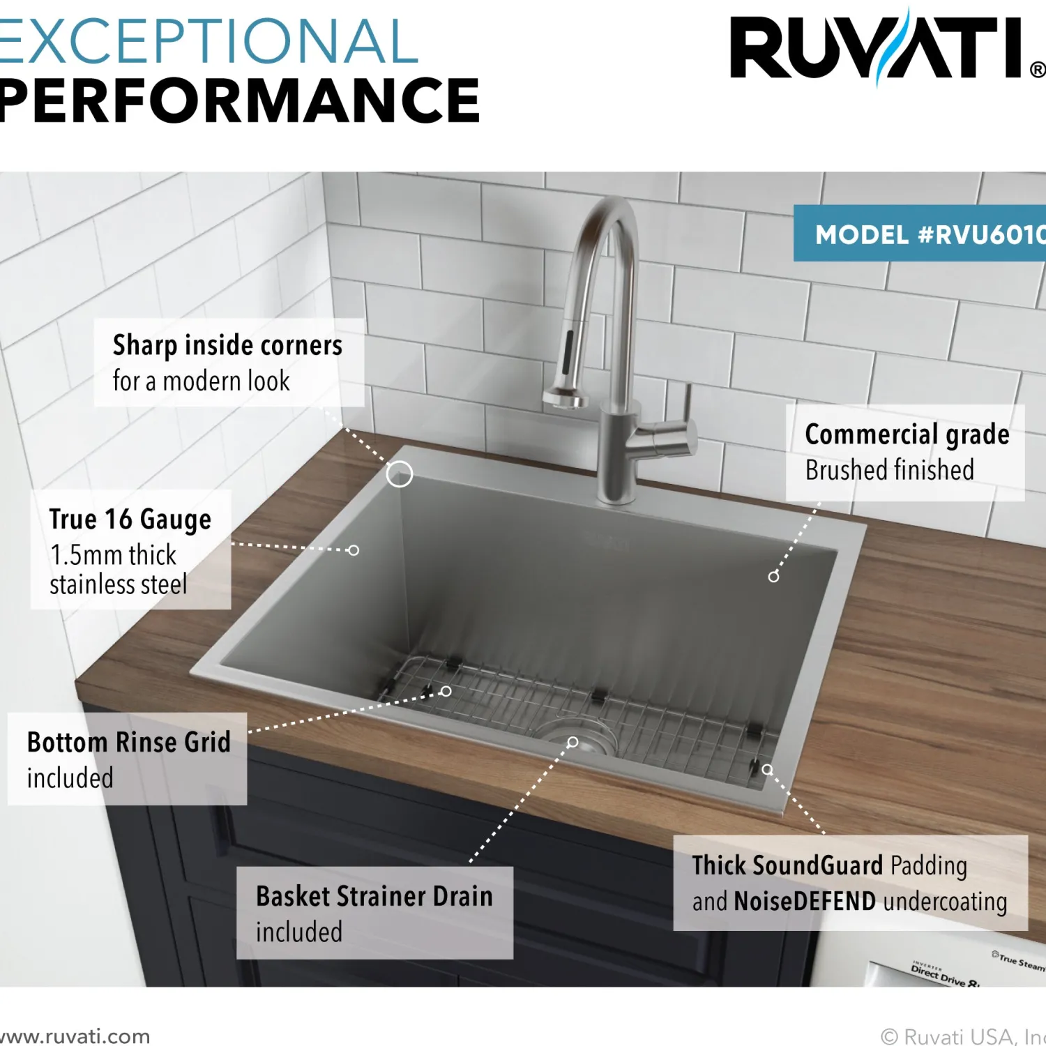 Online Topmount 25" x 22" x 12" 16 Gauge Stainless Steel Laundry Utility Sink Stainless Steel Sinks|Single Bowl Sinks